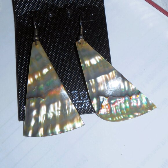 Vintage Abalone Shell Flare Earrings - Picture 1 of 12